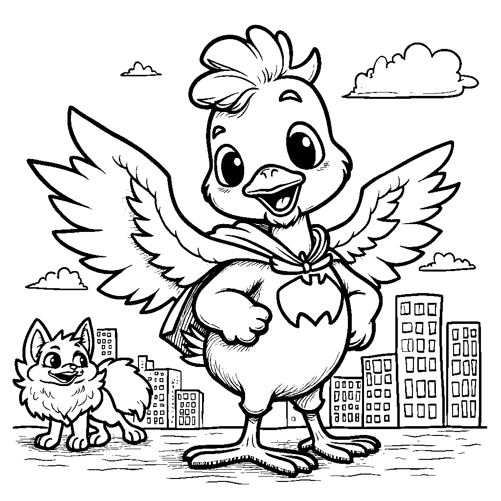 A silly chicken wearing a superhero cape