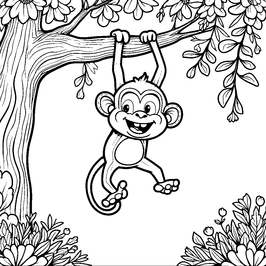 A silly monkey hanging from a tree branch