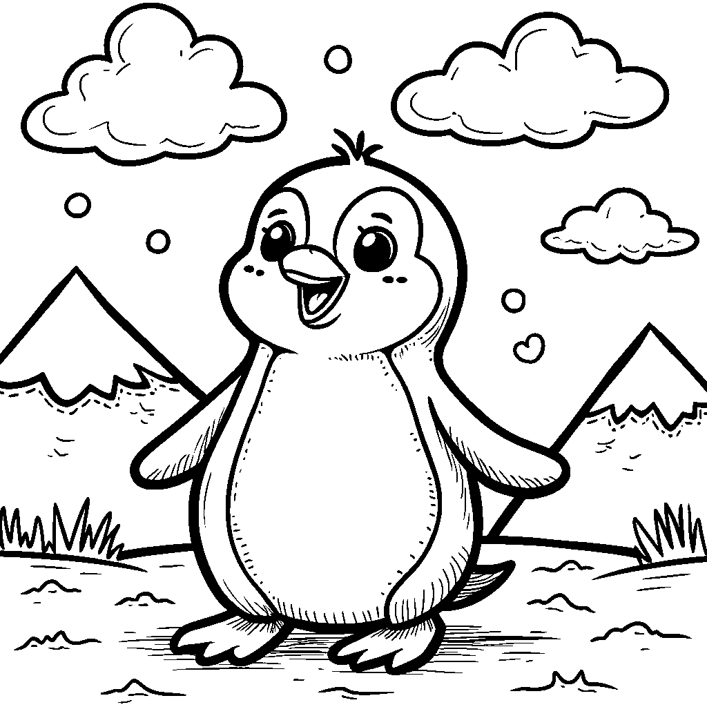 A silly penguin waddling on its feet