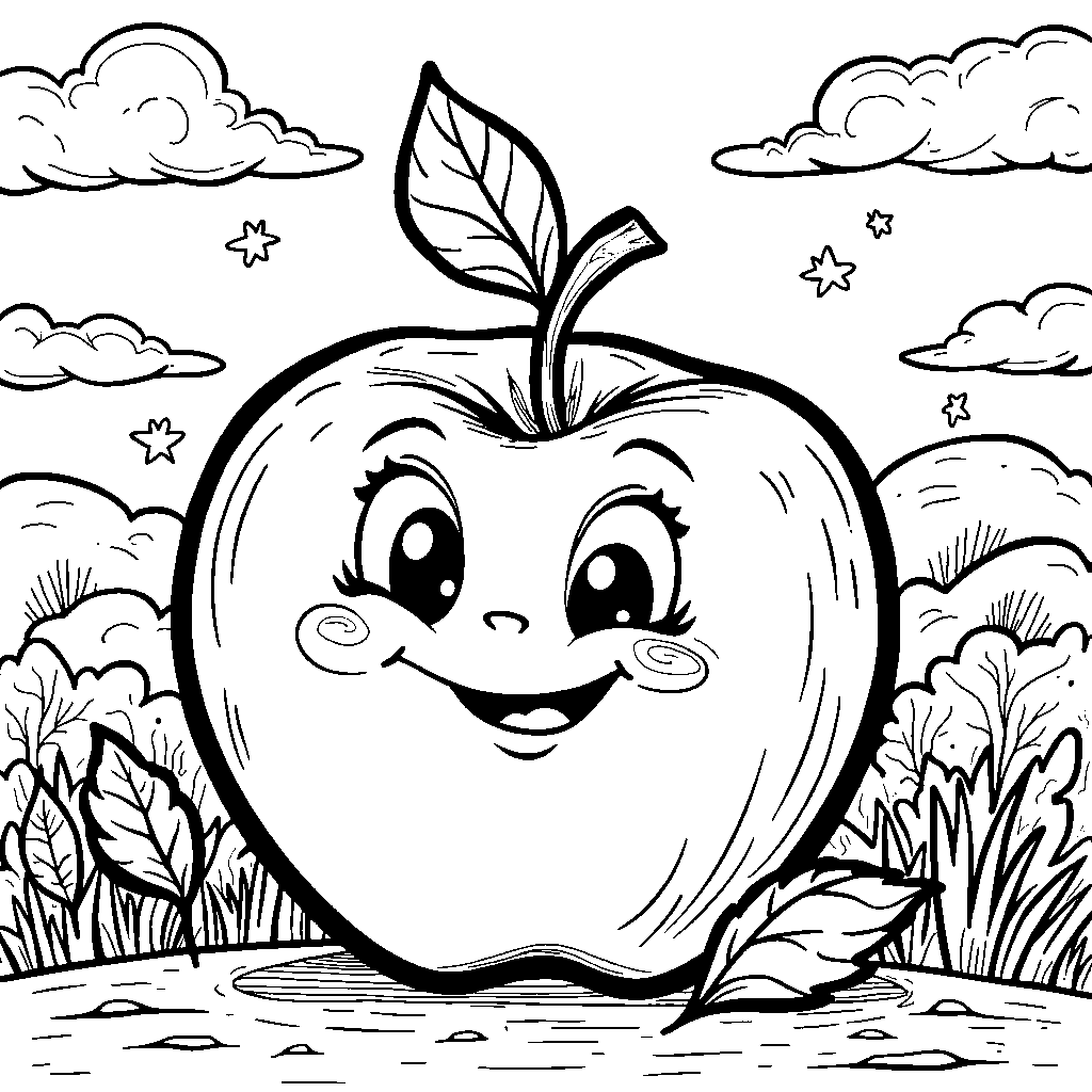 Big red apple with a smiling face