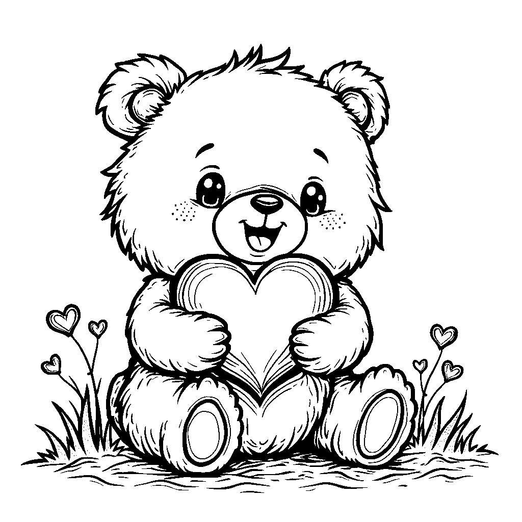 Cuddly bear hugging a heart