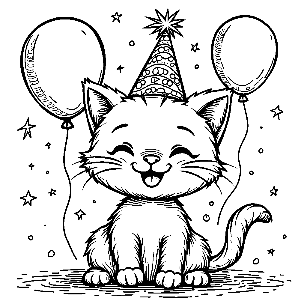 Happy cat wearing a party hat