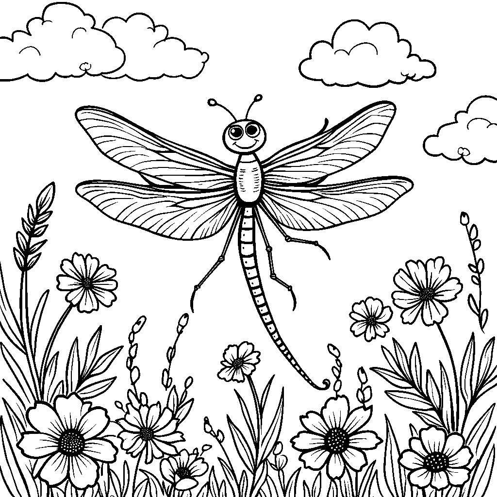 Happy dragonfly flying high