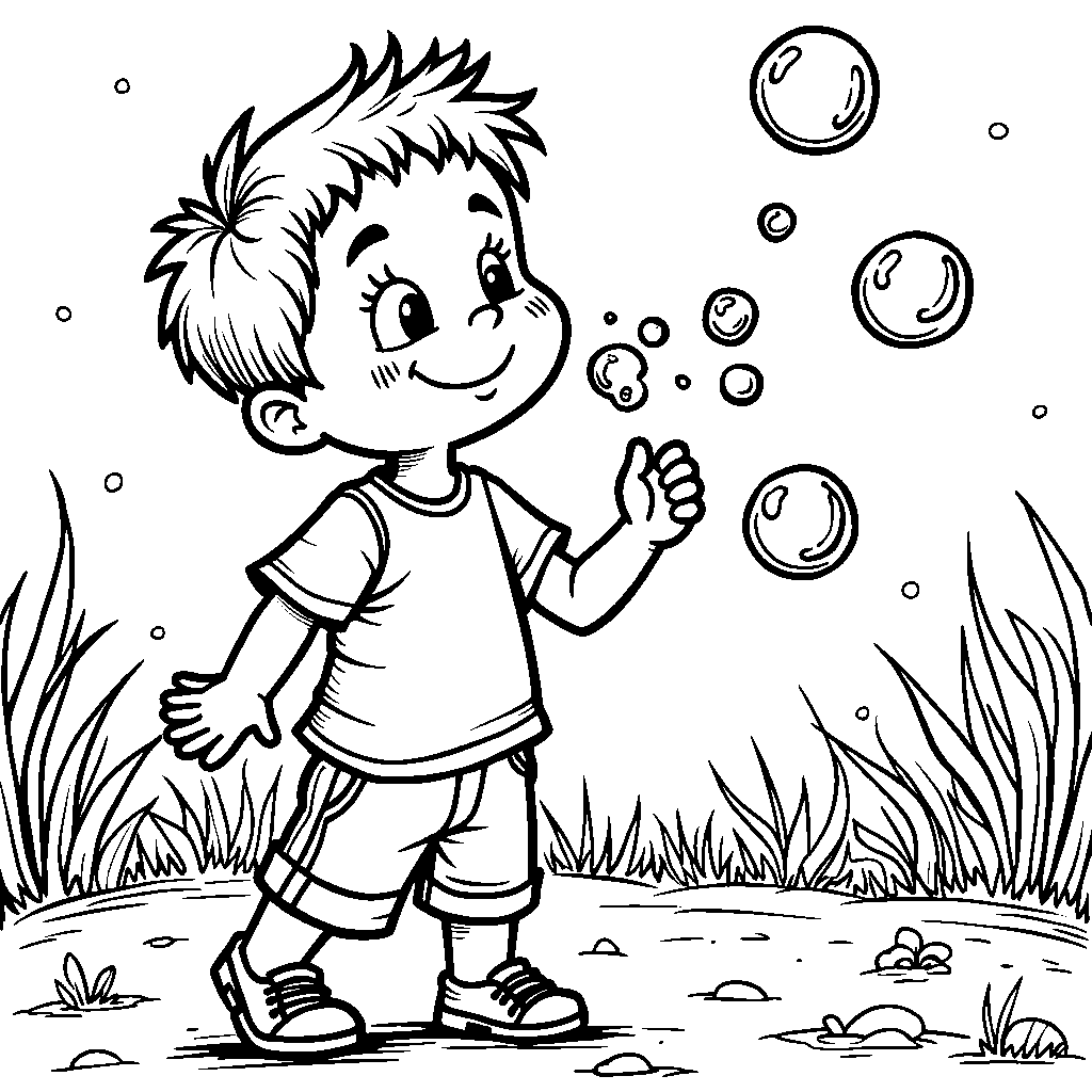 Little boy blowing bubbles