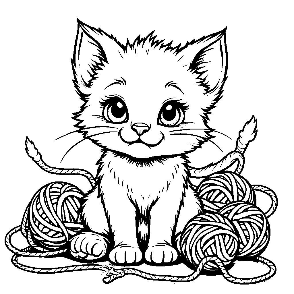 Little cat playing with yarn