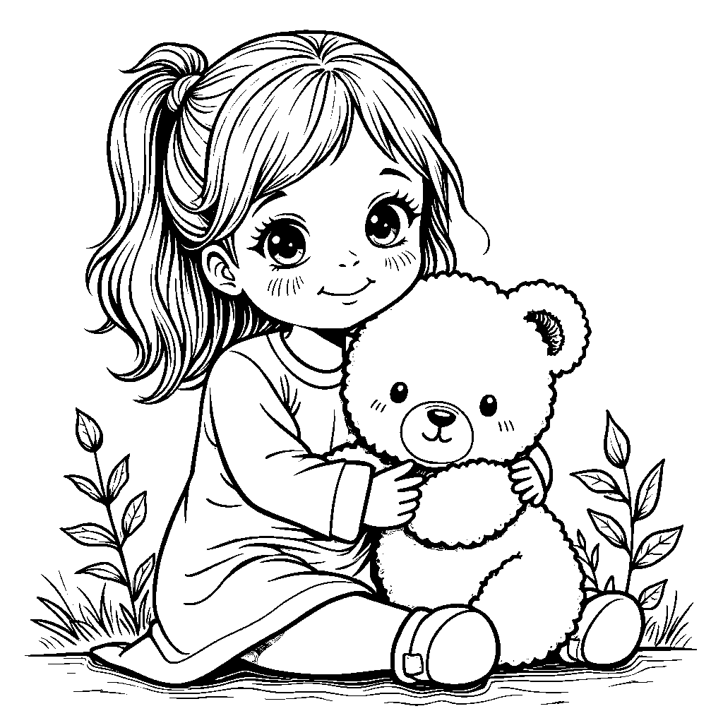 Little girl holding a stuffed animal