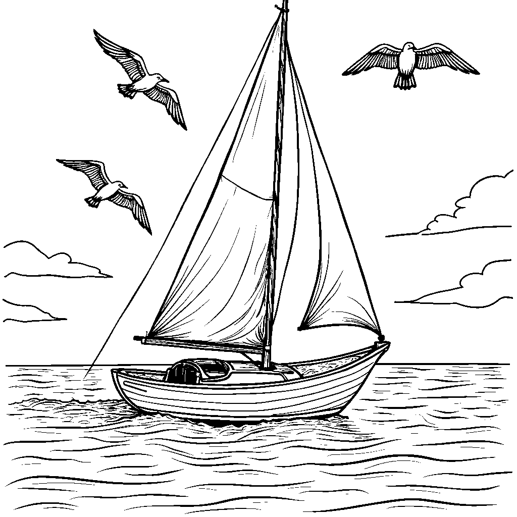 Simple boat sailing on the sea