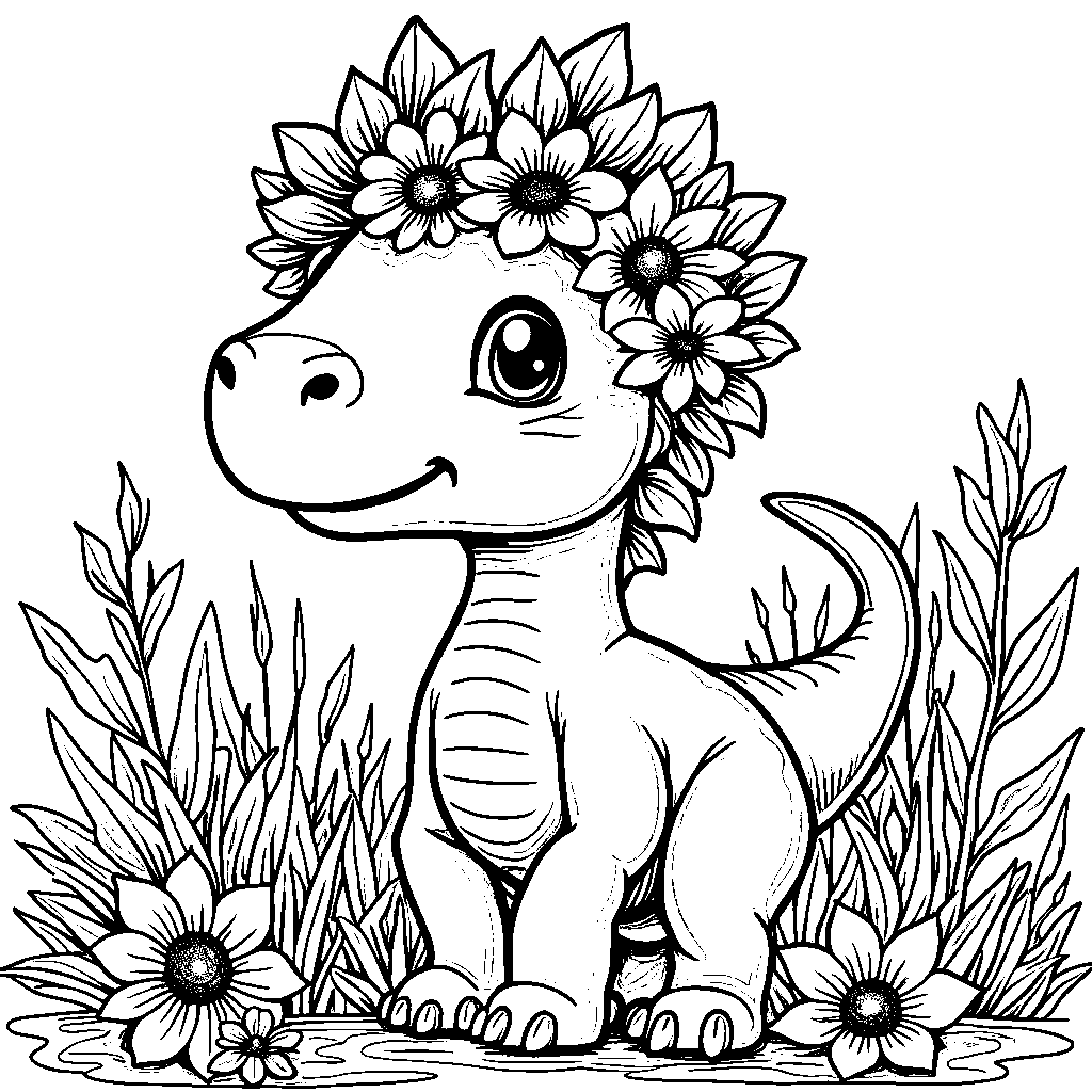 3D Dinosaur with a Flower Crown