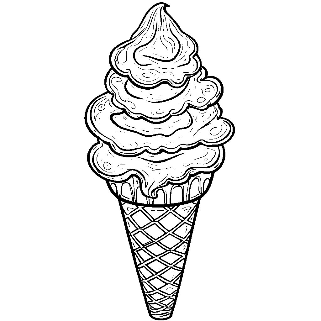 3D Ice Cream Cone with Swirly Patterns