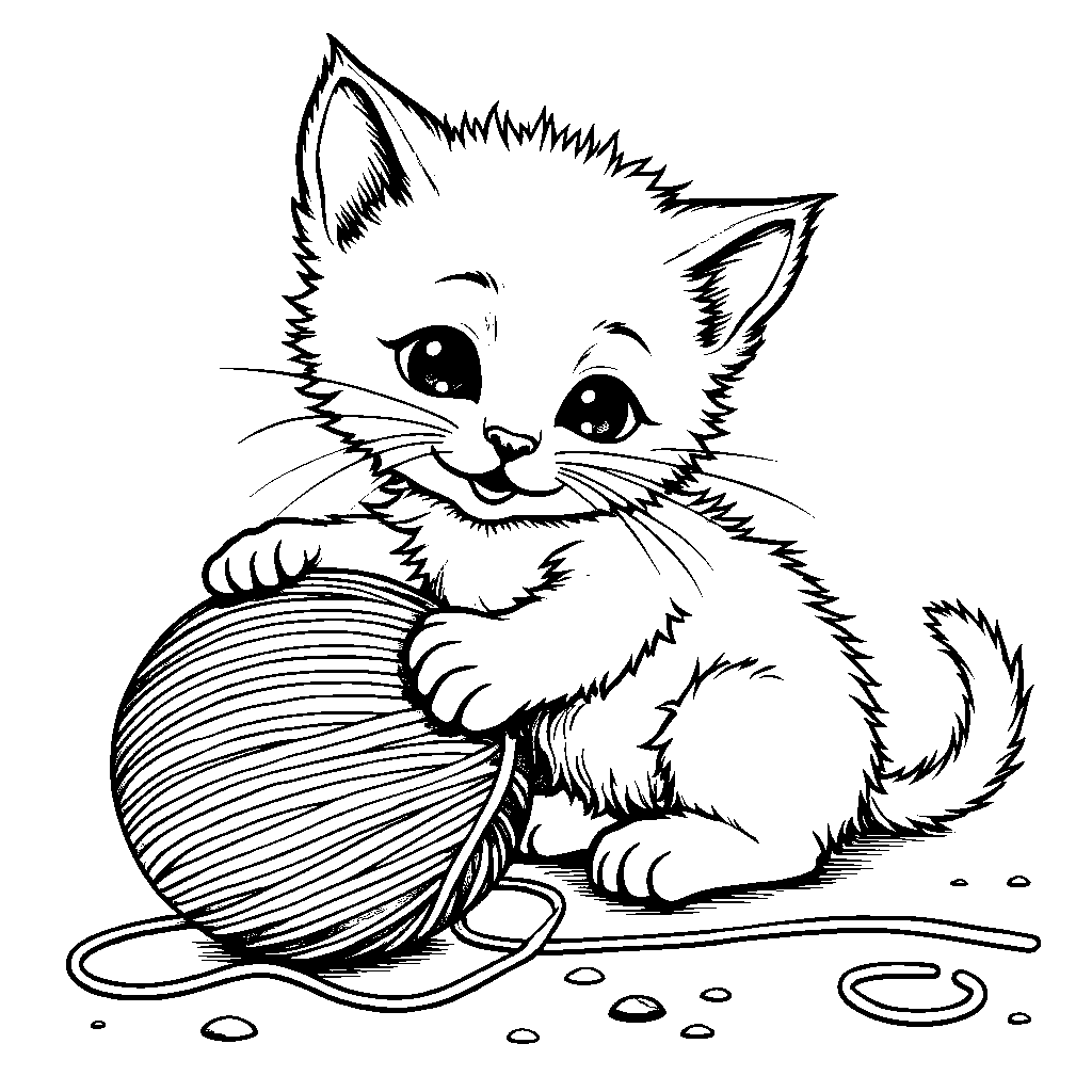 3D Kitten with a Ball of Yarn