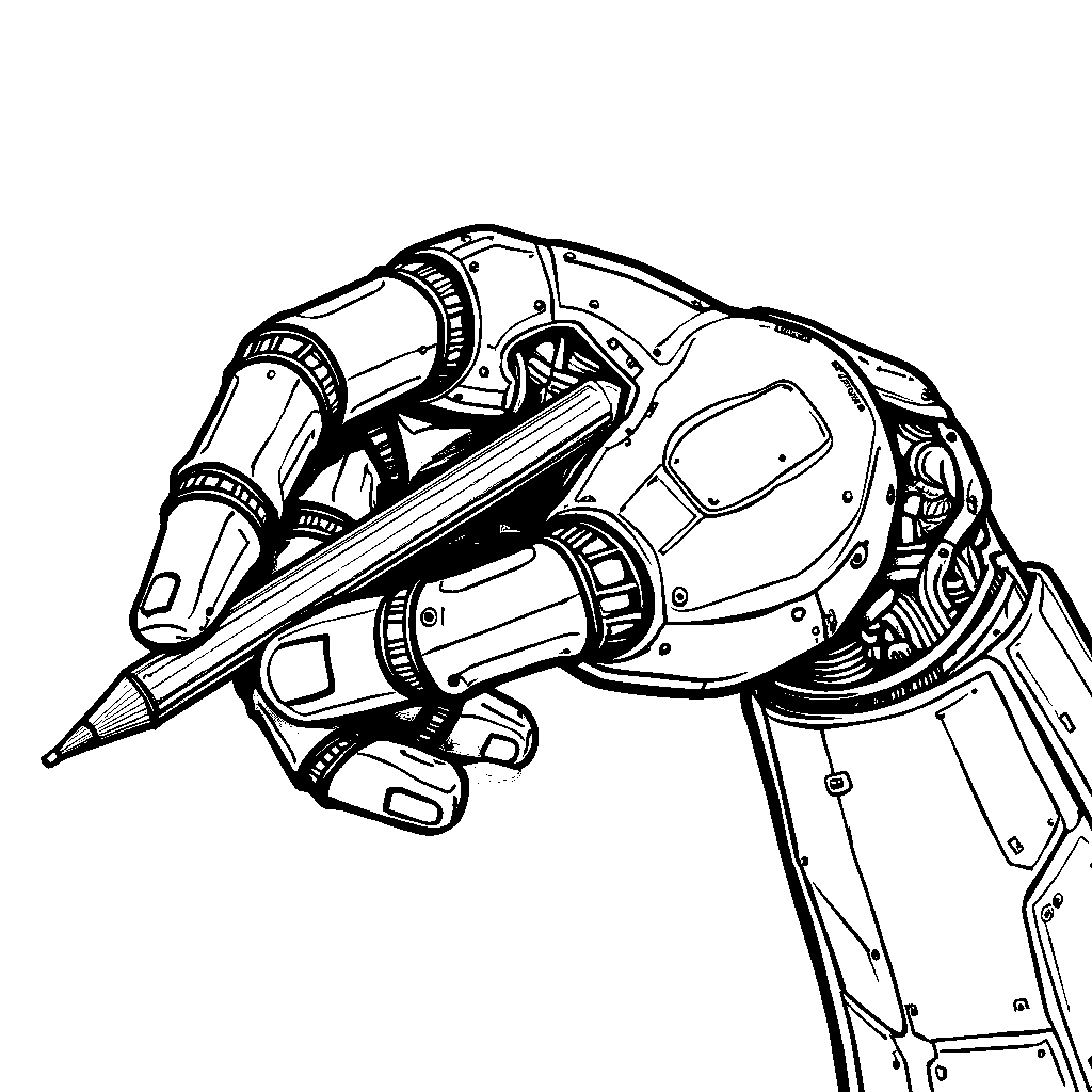 3D Robot Hand Holding a Pencil