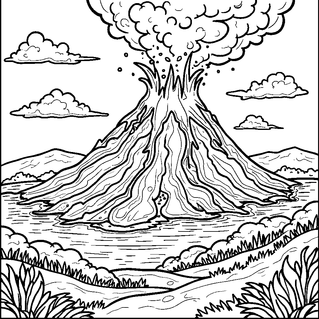 3D Volcano with Erupting Lava