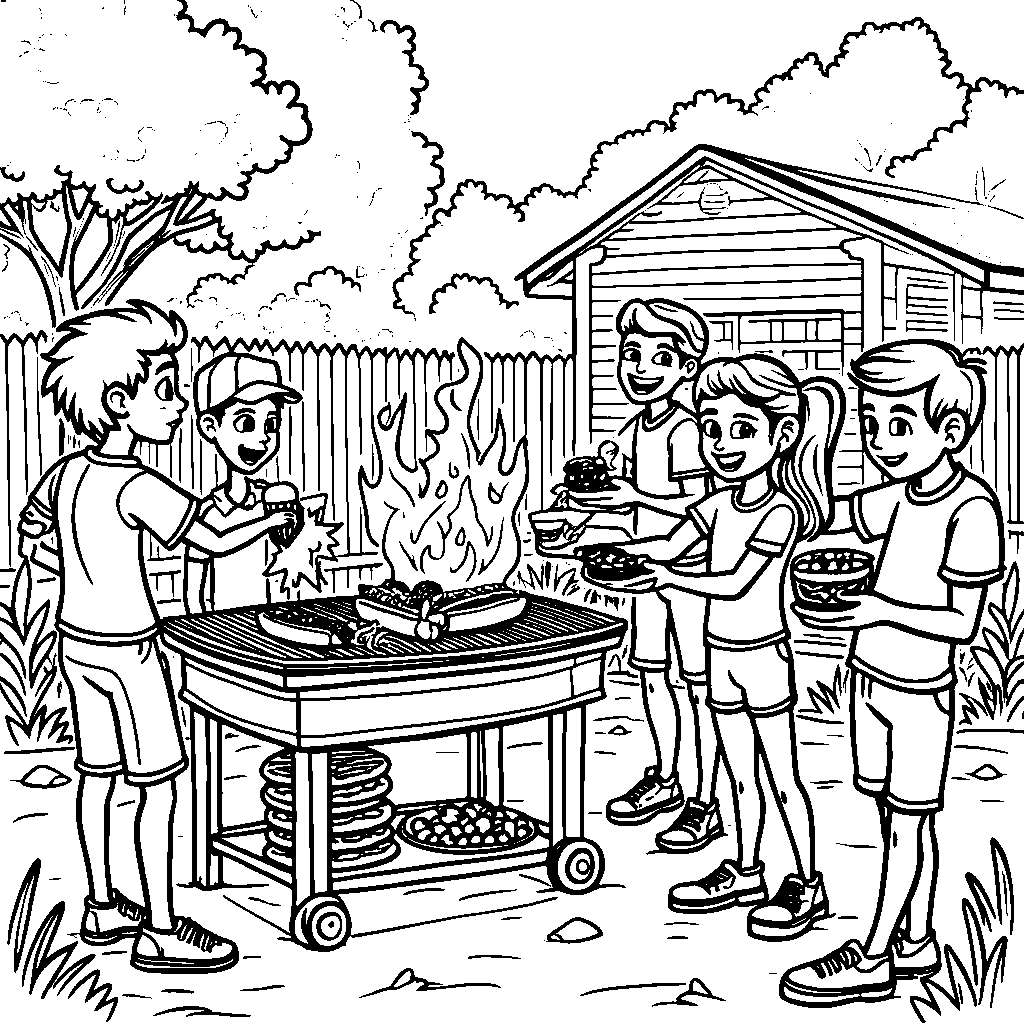 A backyard BBQ with sizzling hot dogs and burgers