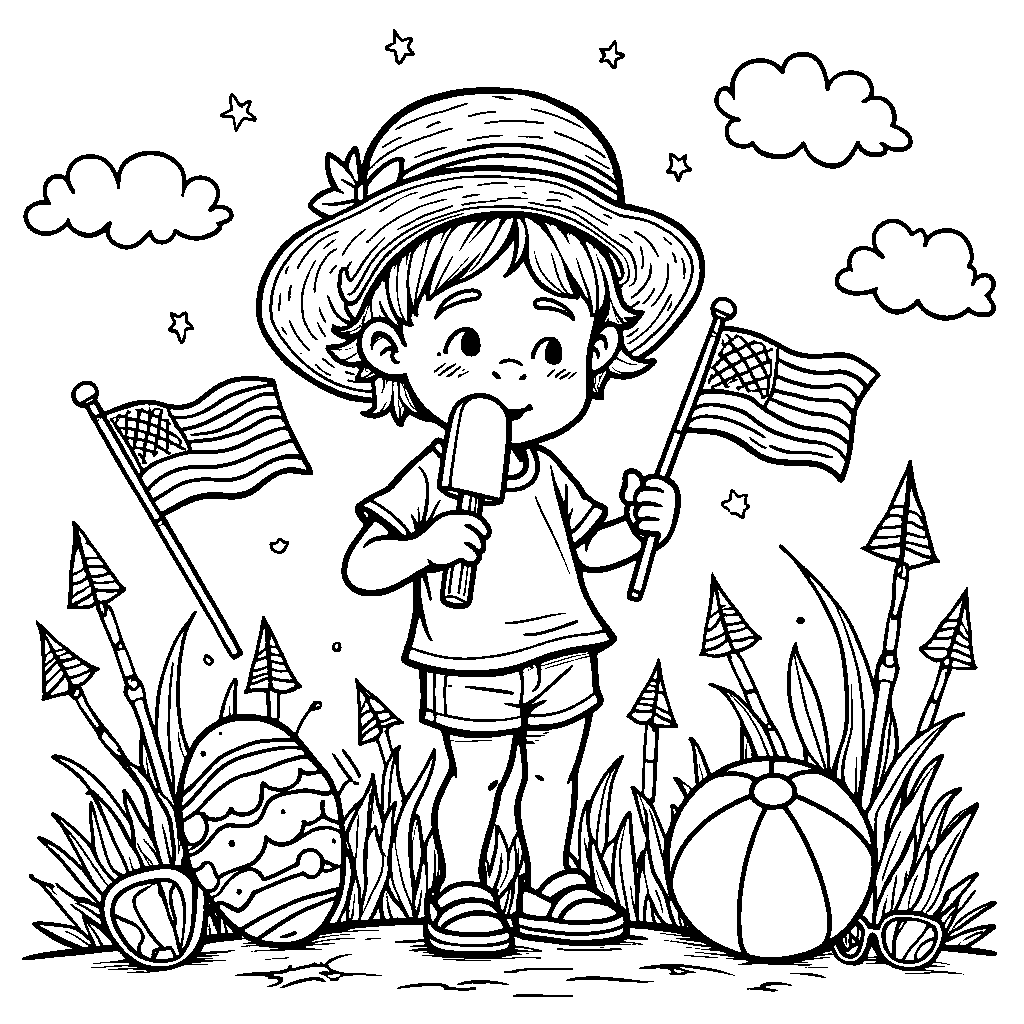 A child eating a patriotic popsicle on a stick