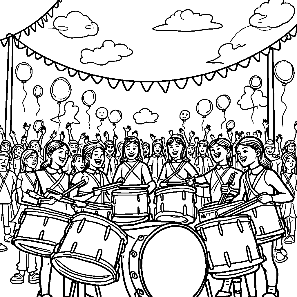 A drumline performing at a summer celebration