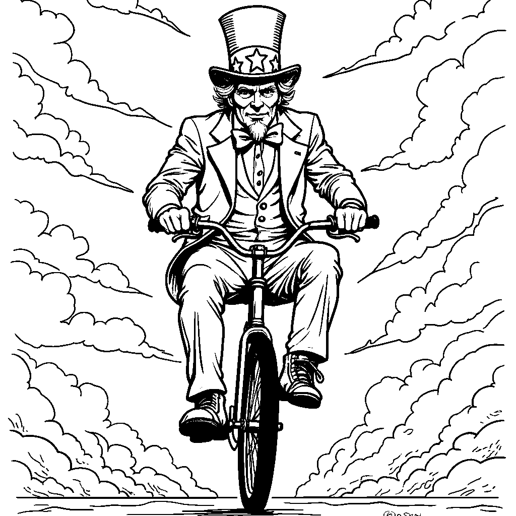 Uncle Sam riding a unicycle