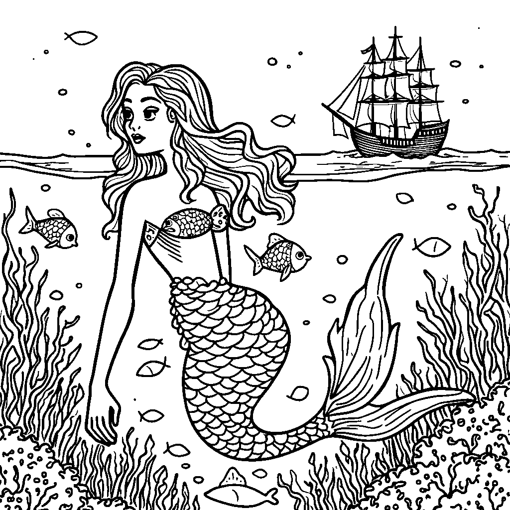 A beautiful mermaid swimming in the ocean