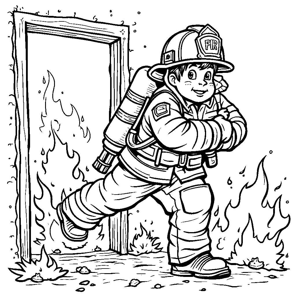 A brave firefighter saving the day