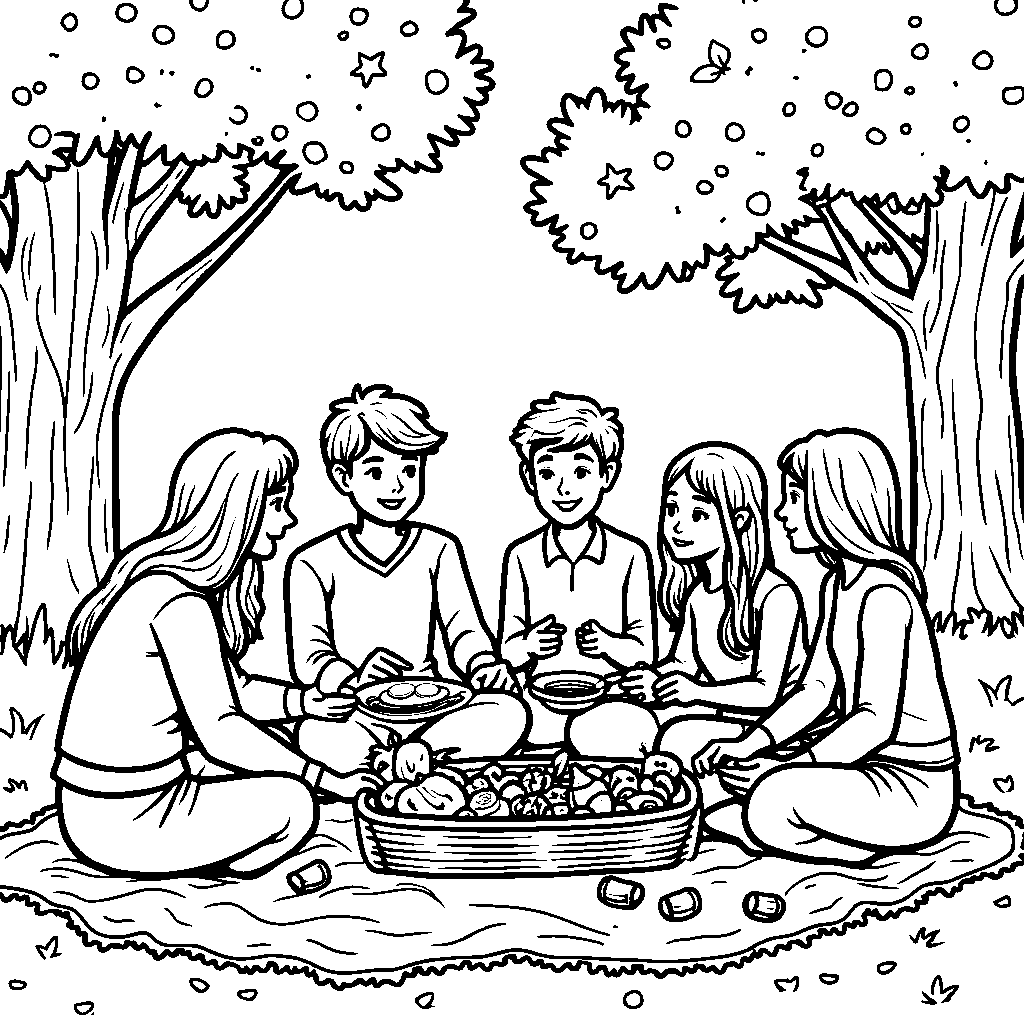 A group of friends having a picnic in a park