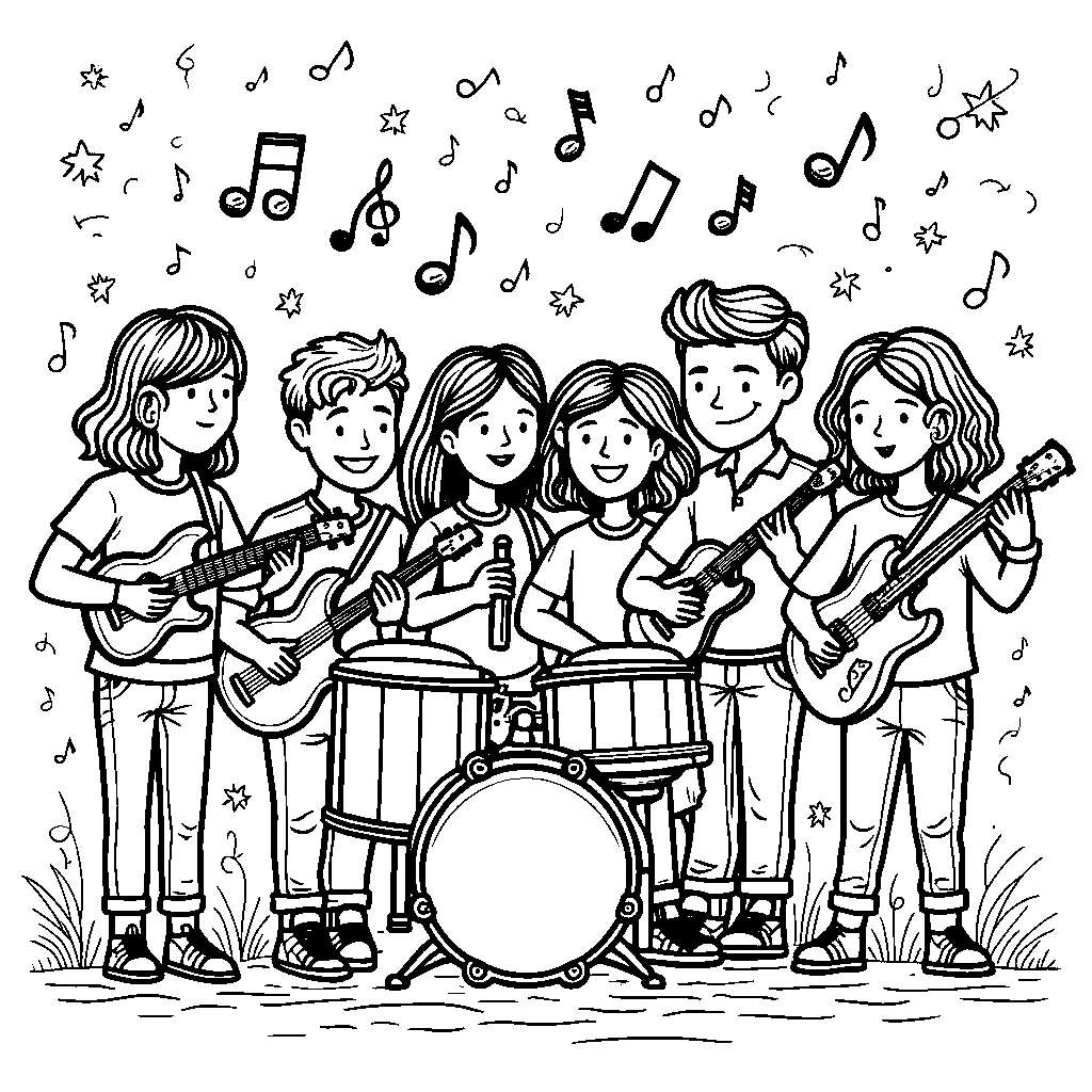 A group of friends playing musical instruments in a band