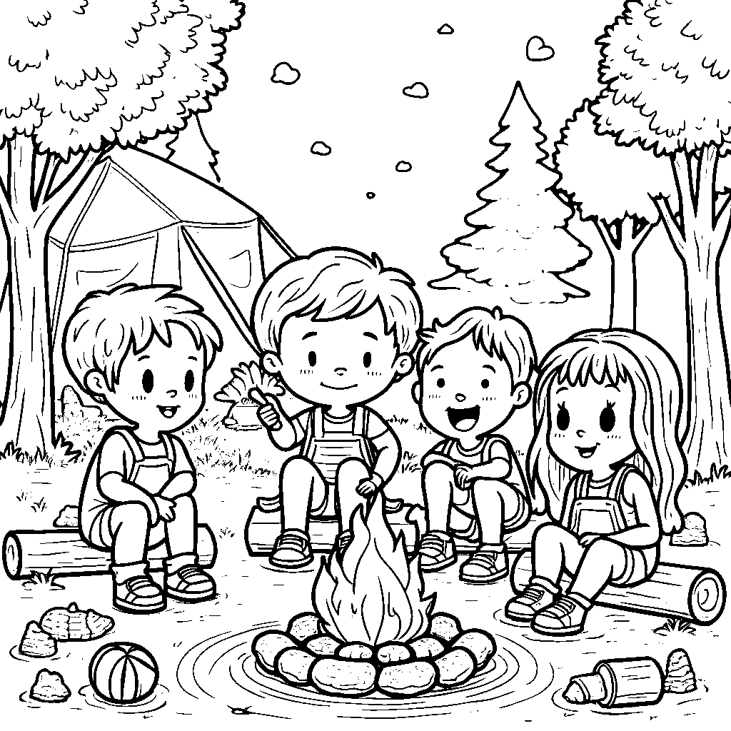 A group of kids on a fun-filled camping trip