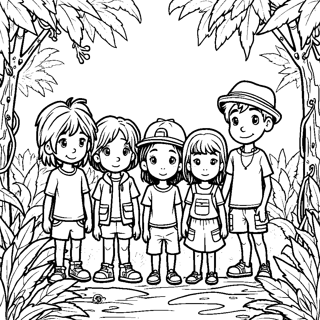 A group of kids on a thrilling adventure through the jungle