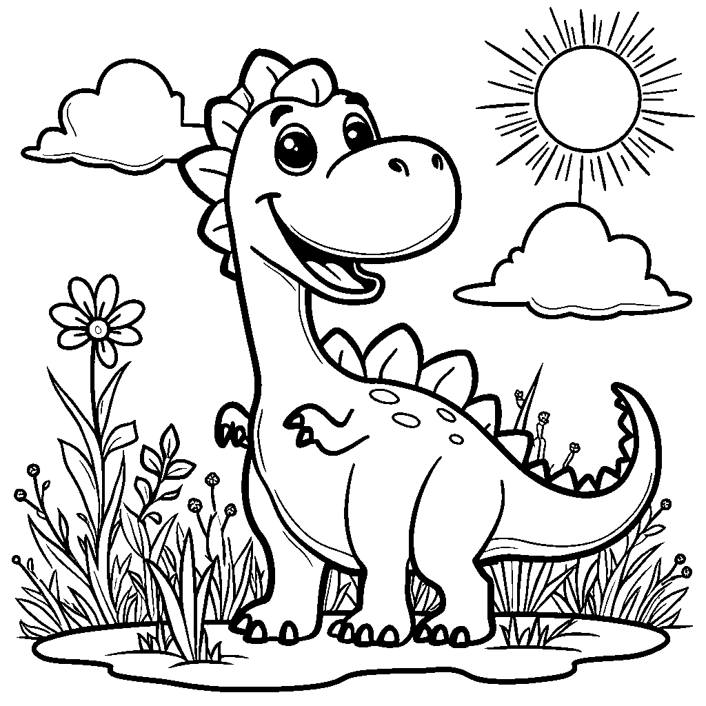 A happy dinosaur enjoying a sunny day