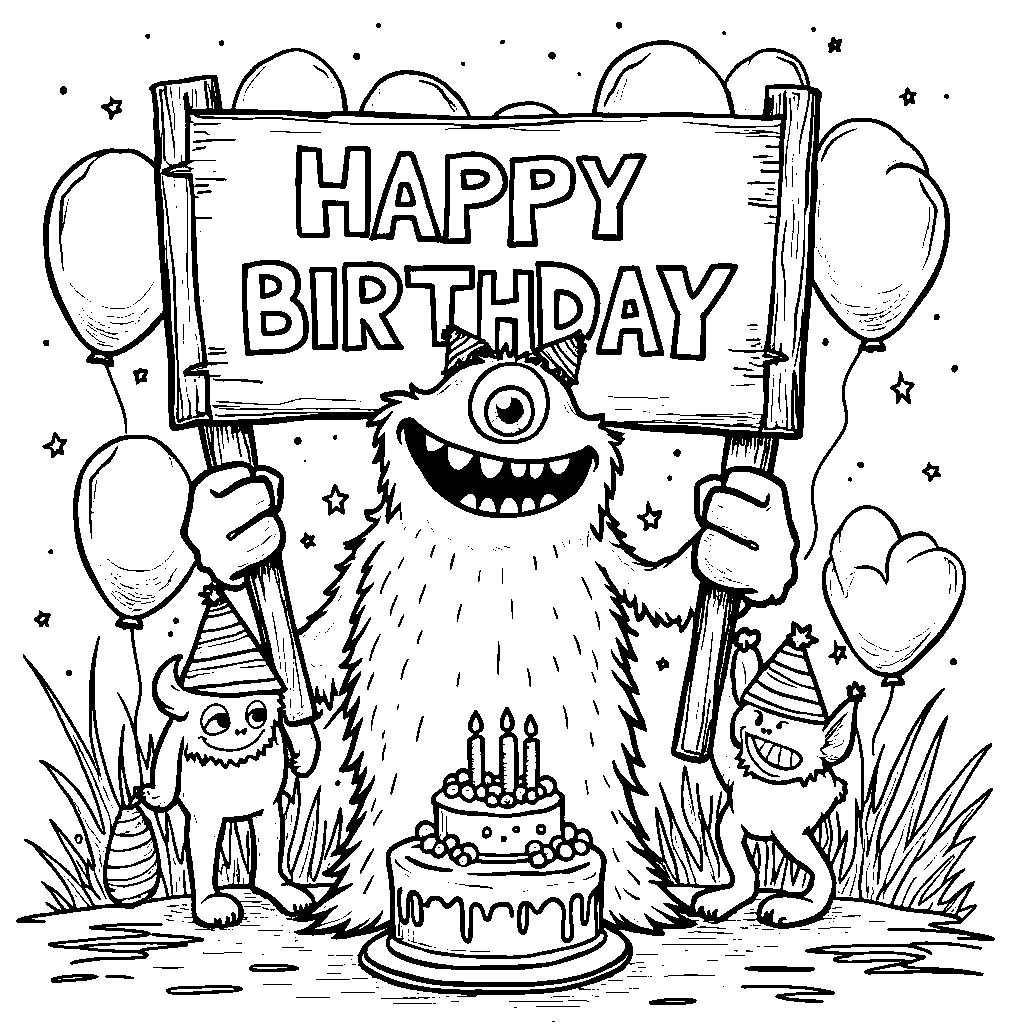 A happy monster enjoying a birthday party