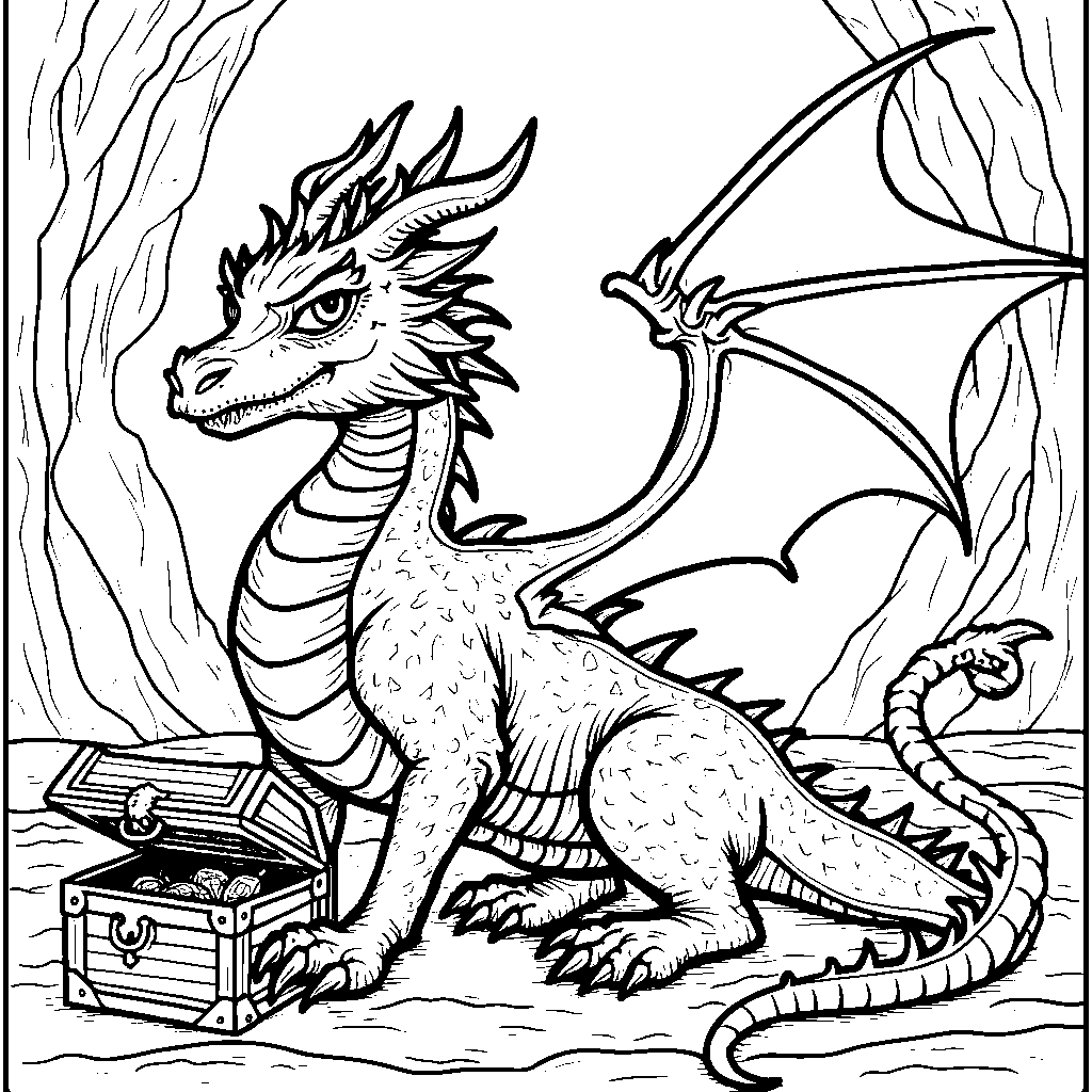 A majestic dragon guarding a treasure trove