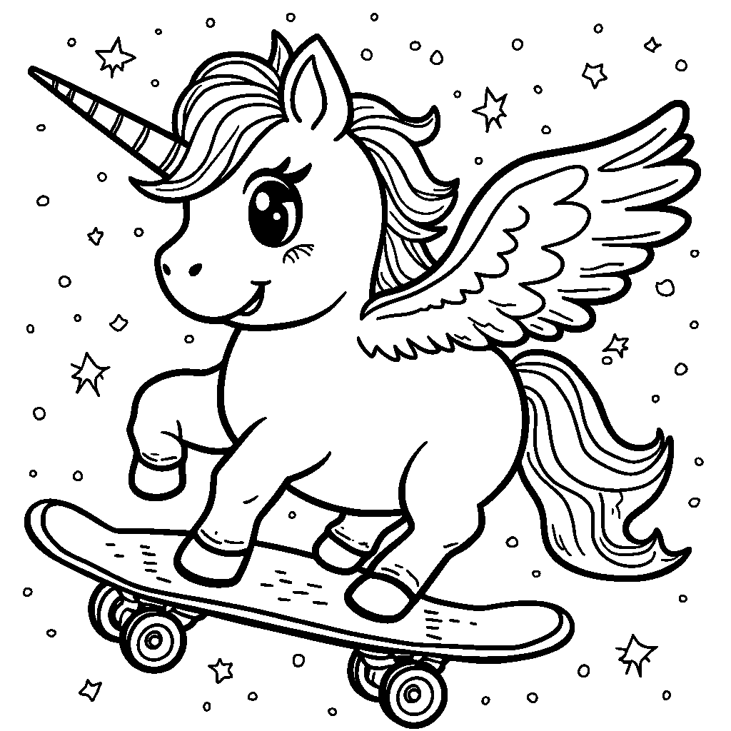 Unicorn riding a skateboard