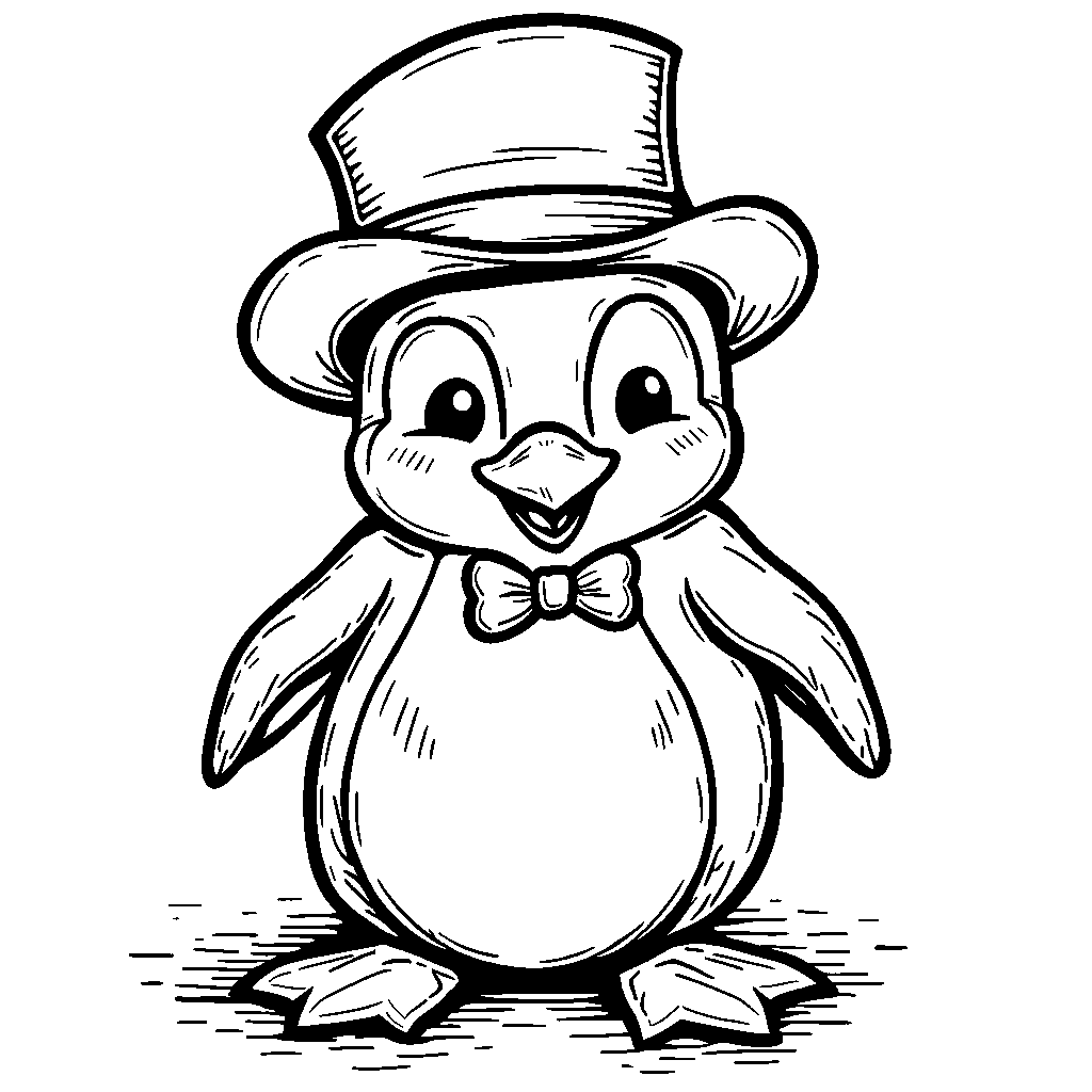 Adorable penguin wearing a bow tie and top hat