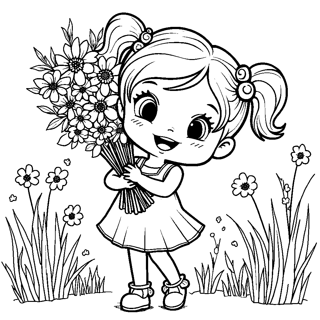 Cartoon character holding a bouquet of flowers