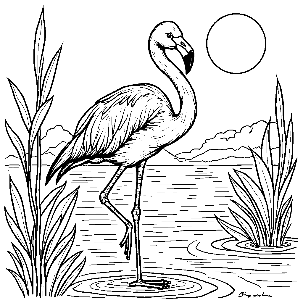 Hot pink flamingo standing on one leg