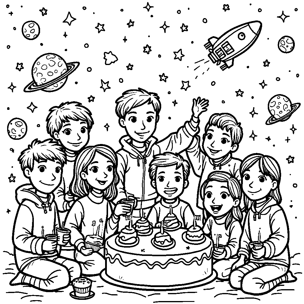 A Group of Friends Having a Space Party