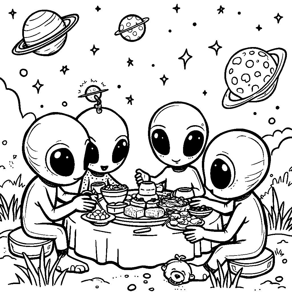 A Group of Friends Having a Space Picnic