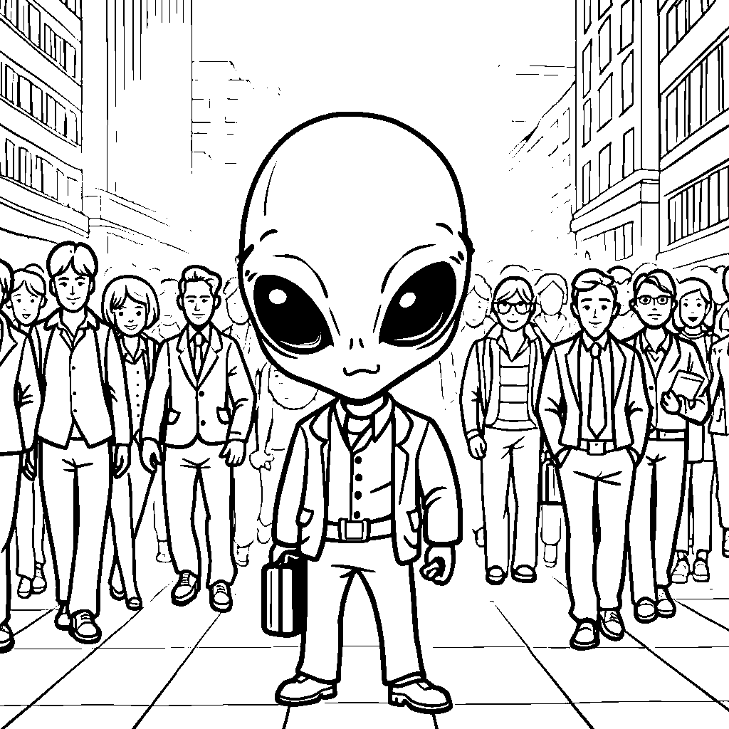 Alien Among Us Blending in with a City Crowd