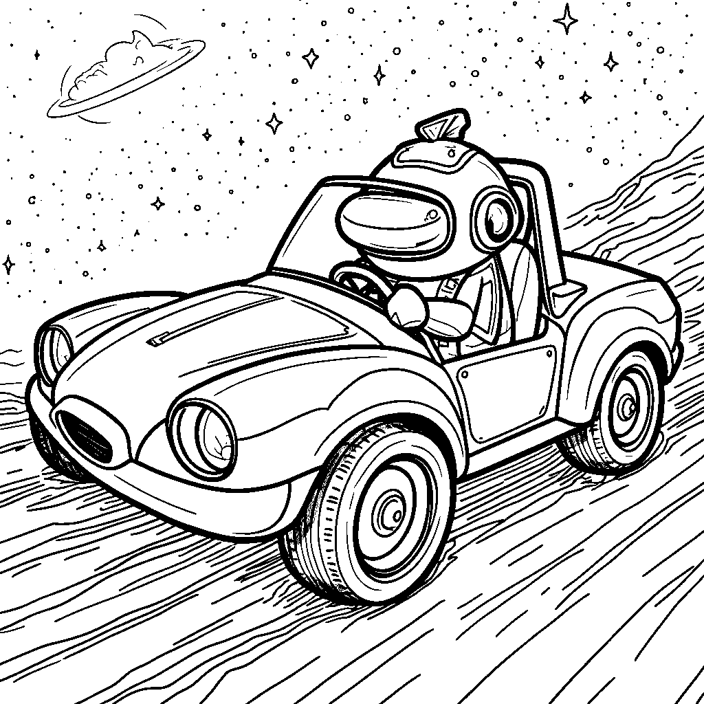 Among Us Character Driving a Space Car