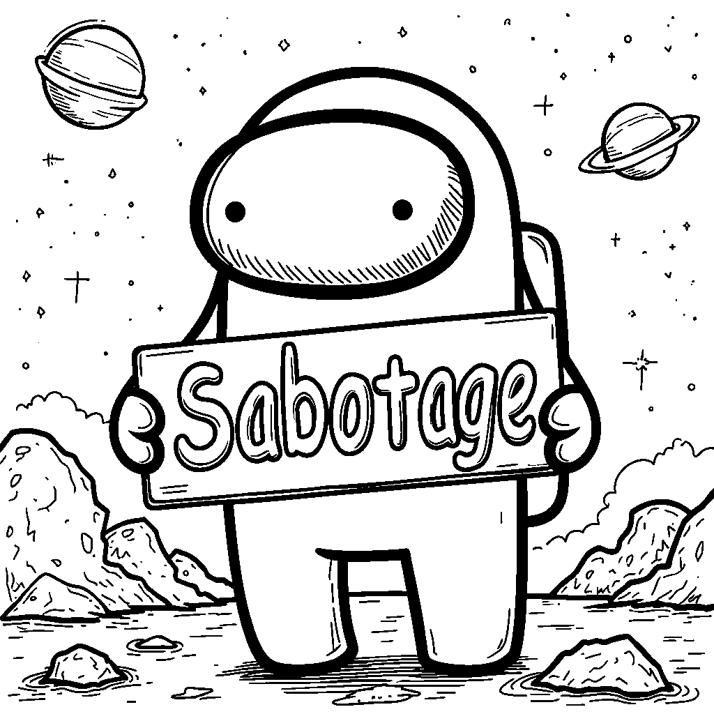 Among Us Character Holding a 'Sabotage' Sign