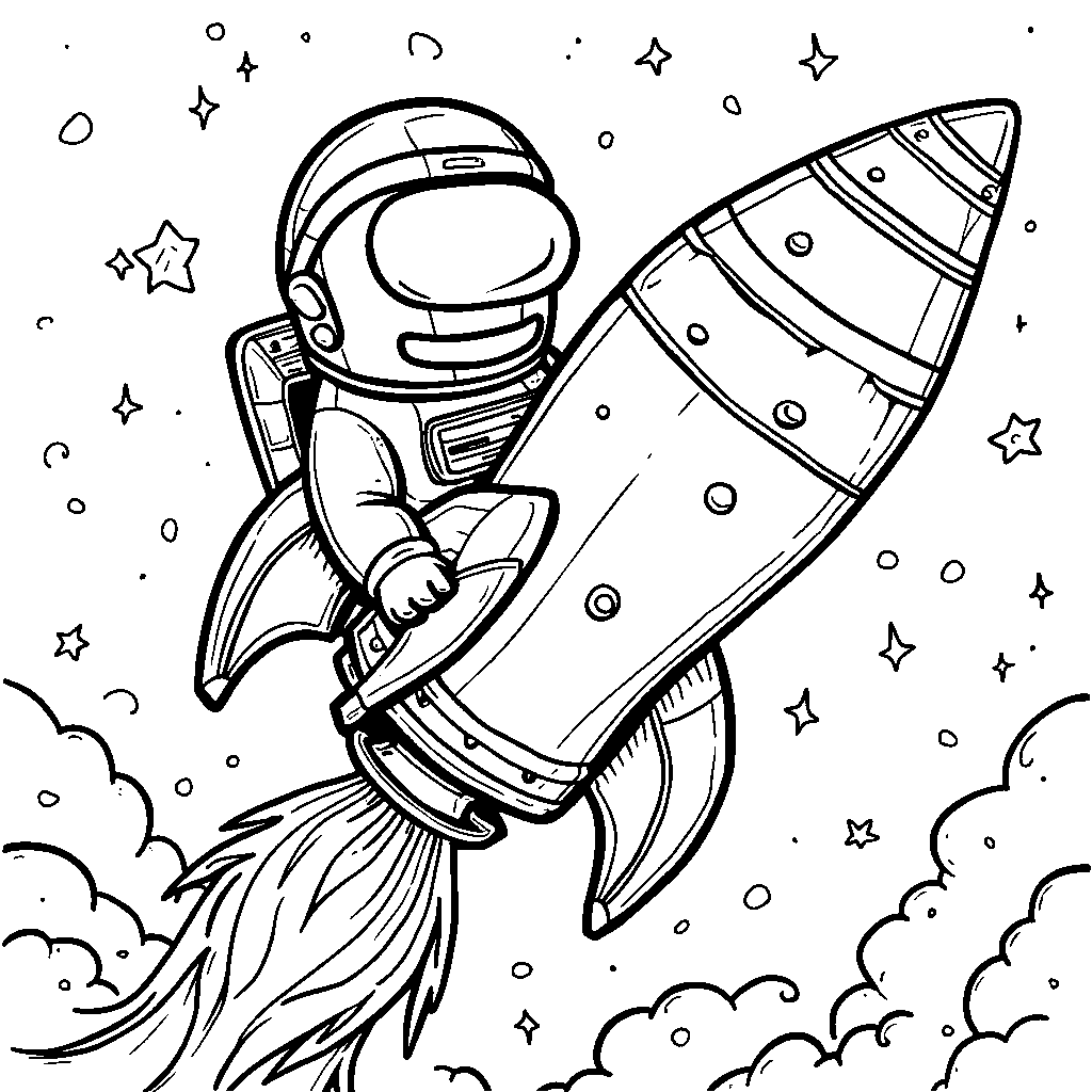 Among Us Character Riding a Rocket Ship