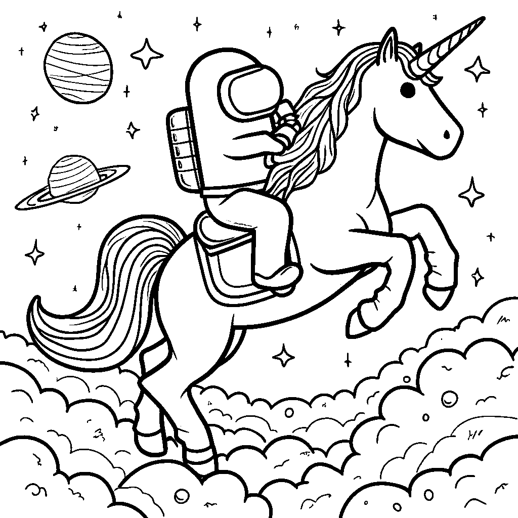 Among Us Character Riding a Space Unicorn