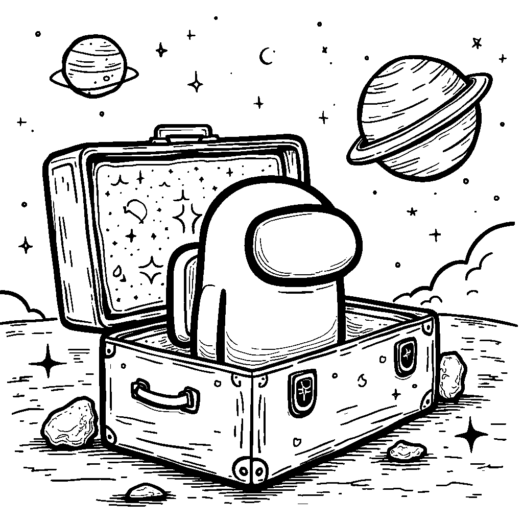 Among Us Imposter Hiding in a Space Suitcase