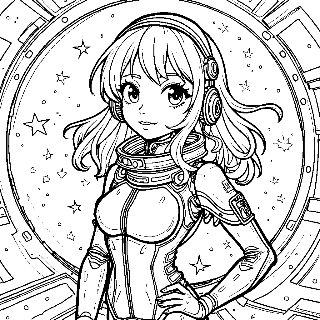 Anime girl in a cool spaceship, exploring the cosmos