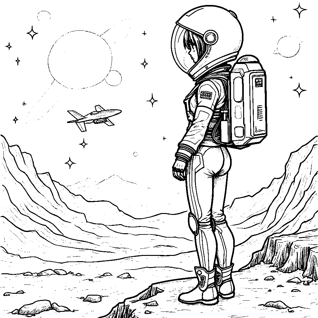 Anime girl in a futuristic space suit, exploring the galaxy