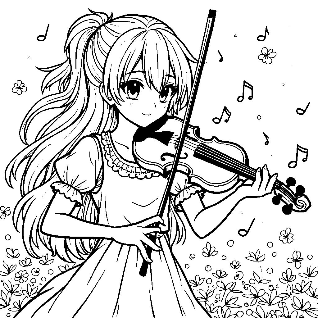 Anime girl playing a violin and making beautiful music