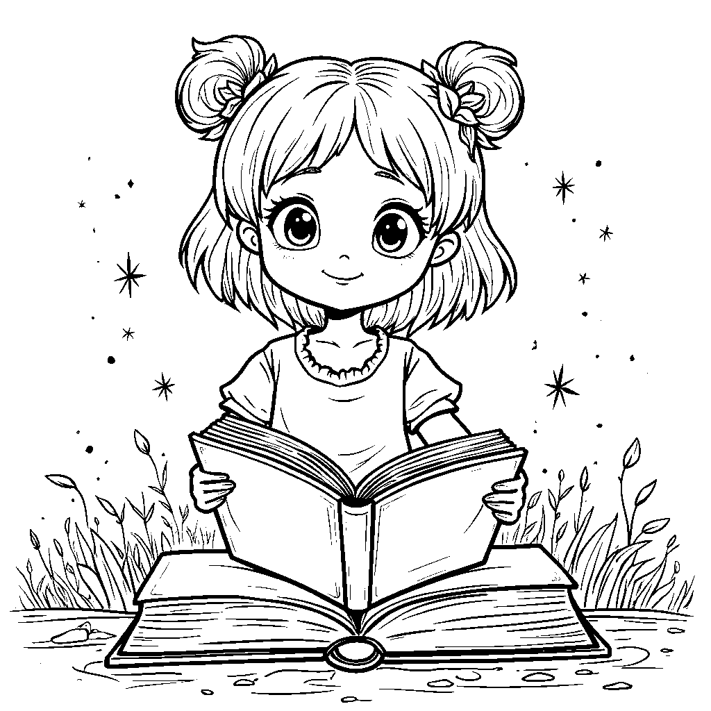 Girl with a big book and a curious expression