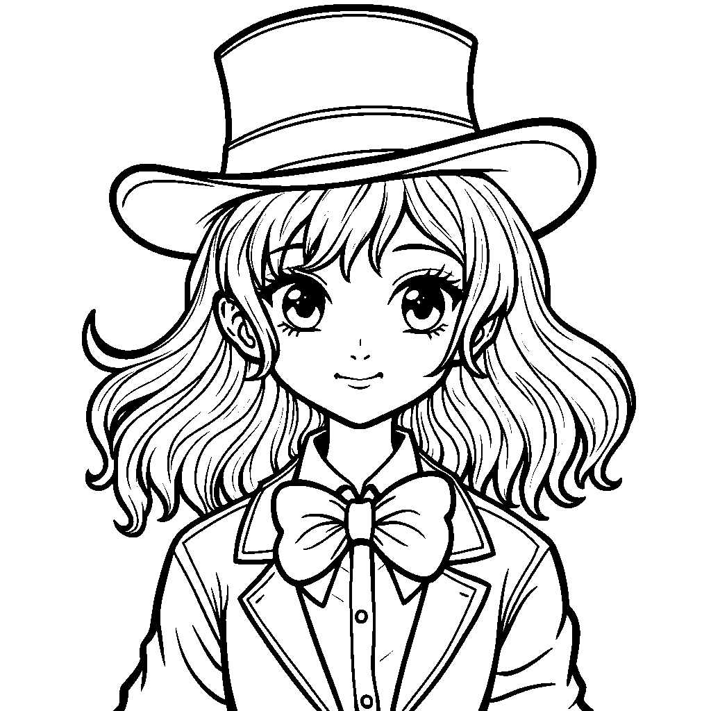 Girl with a big bow tie and a top hat, looking stylish