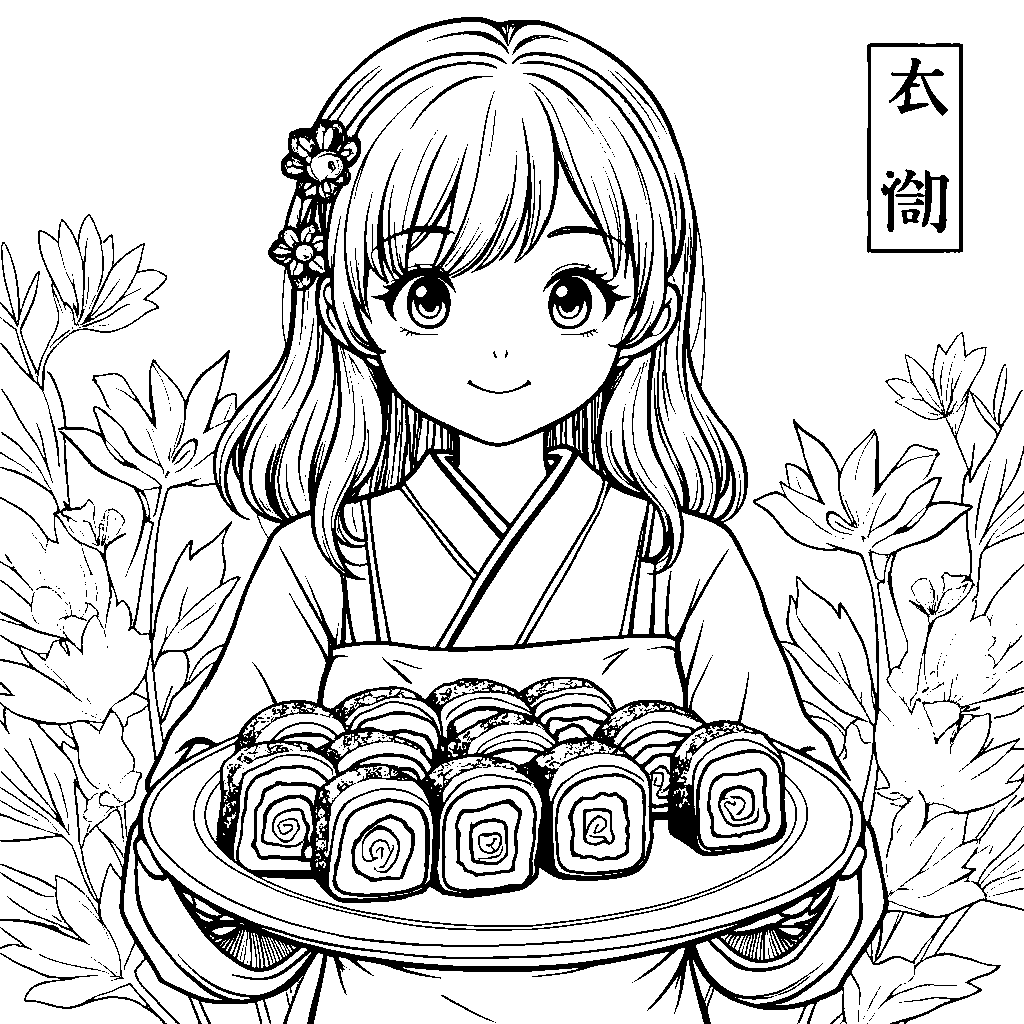 Girl with a big smile and a plate of delicious-looking sushi