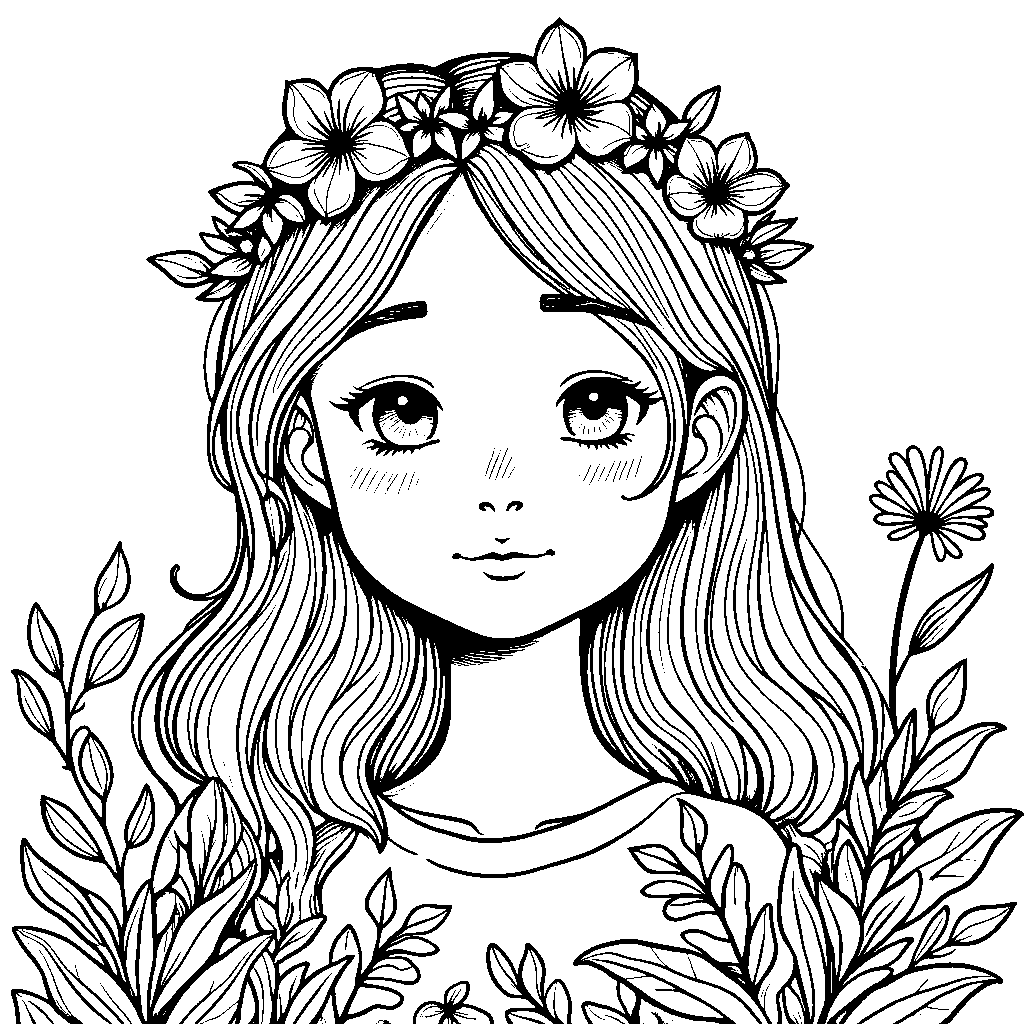 Girl with a flower crown and a peaceful expression