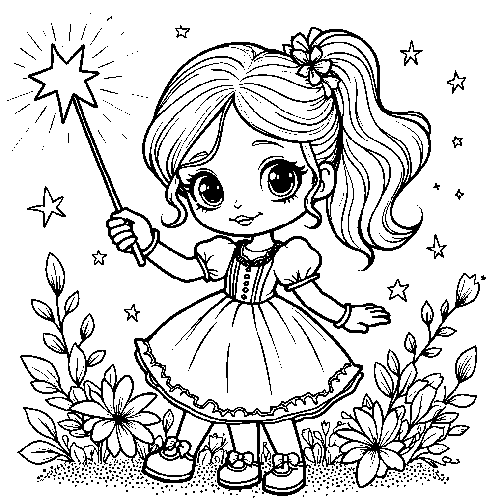 Girl with a magic wand and a sparkly aura