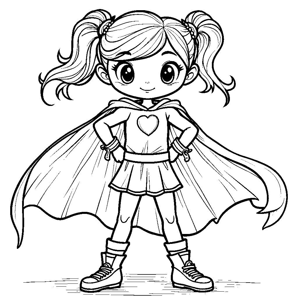 Girl with a superhero cape and a confident pose